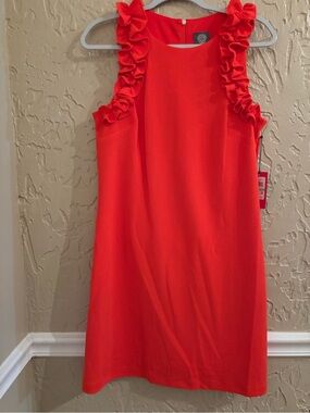 NWT - Vince Camuto Coral-Red Ruffle Shoulder Shift Dress